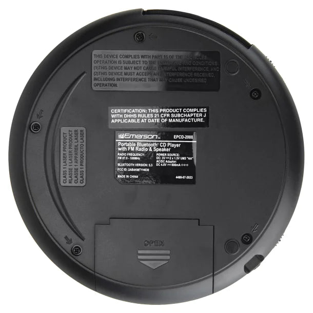 Lecteur CD portable Emerson® avec haut-parleur, radio FM, écouteurs et sortie Bluetooth® – Noir, EPCD-2000