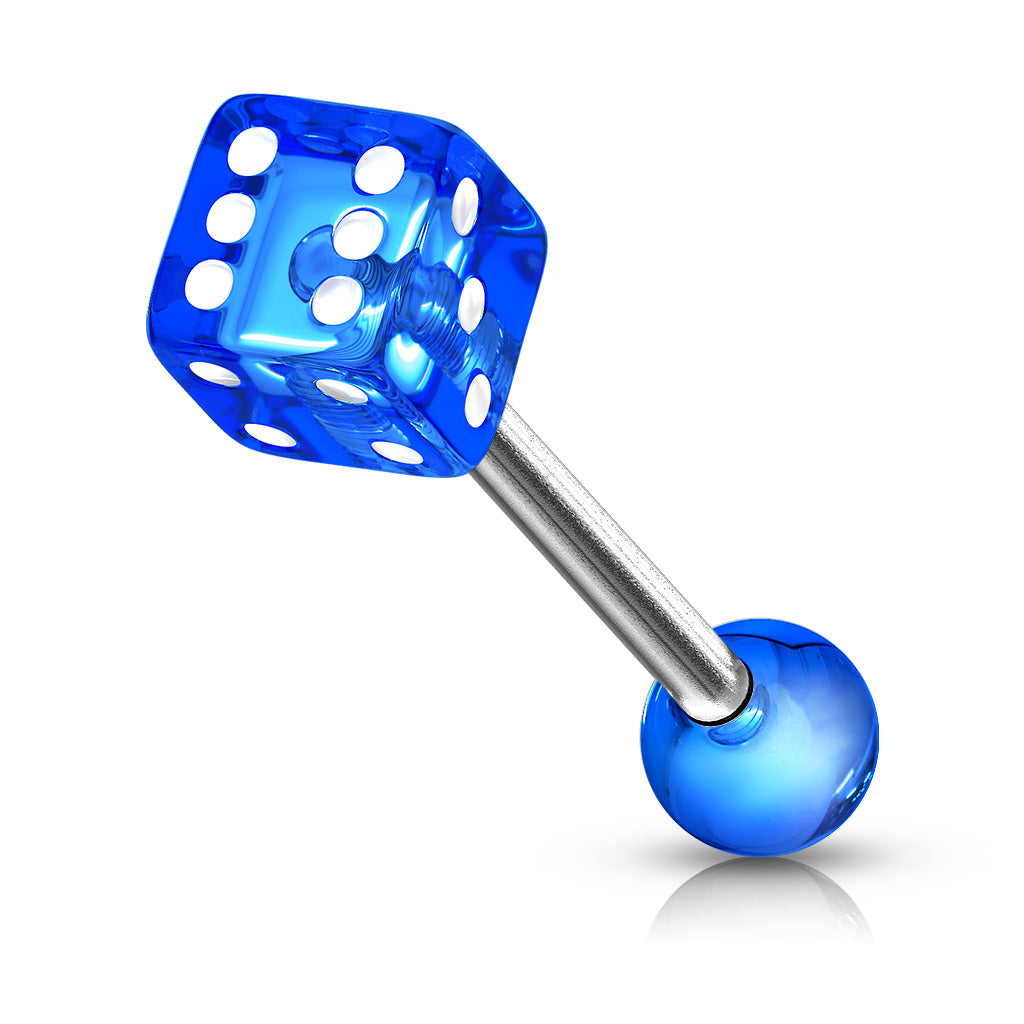 14ga Barbell W/ 1 Acrylic Dice End