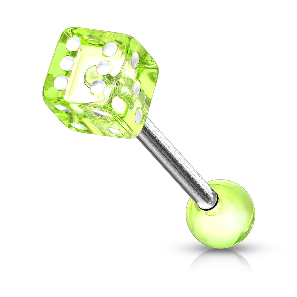 14ga Barbell W/ 1 Acrylic Dice End