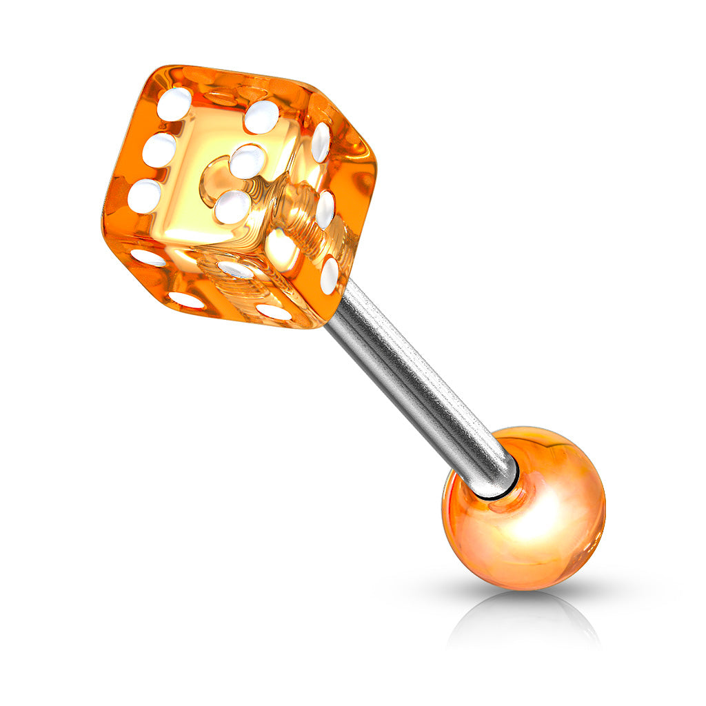 14ga Barbell W/ 1 Acrylic Dice End