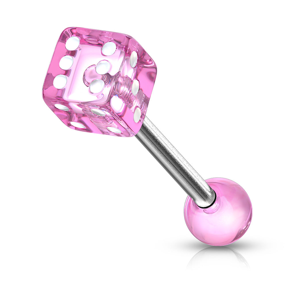 14ga Barbell W/ 1 Acrylic Dice End