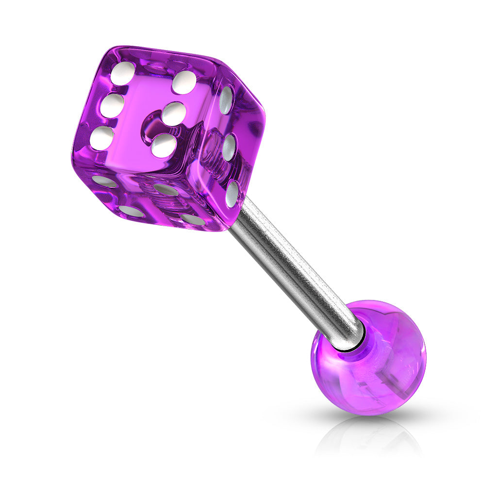 14ga Barbell W/ 1 Acrylic Dice End