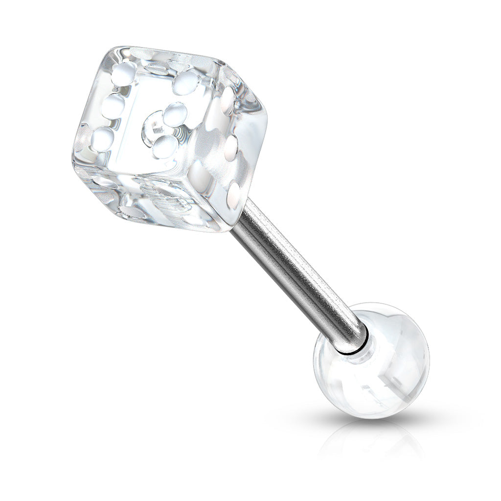 14ga Barbell W/ 1 Acrylic Dice End