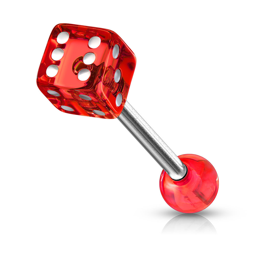 14ga Barbell W/ 1 Acrylic Dice End