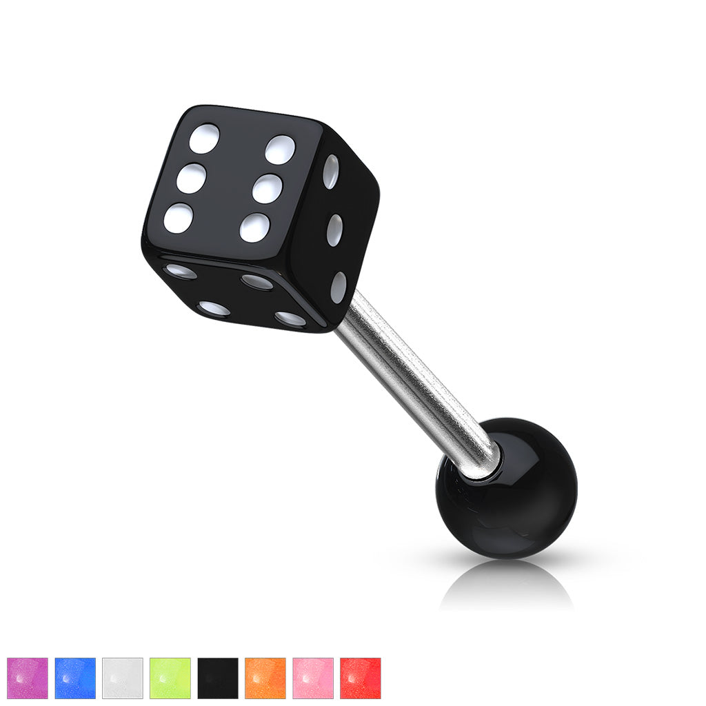 14ga Barbell W/ 1 Acrylic Dice End