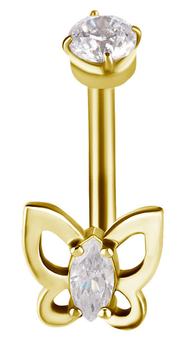 Banane de rook interne plaquée or 24k PVD avec zircon premium Papillon
