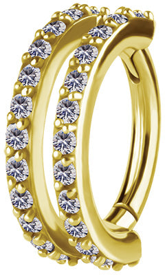 Anneau de rook en CoCr plaqué or 18k avec 2 rangs de pierres