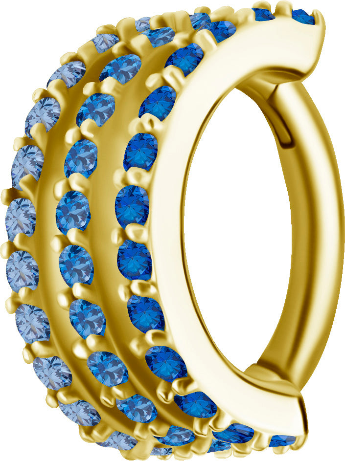 Anneau de rook en CoCr plaqué or 18k avec 3 rangs de pierres