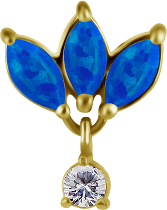 18k gold plated CoCr threadless jewelled attachment w. opals