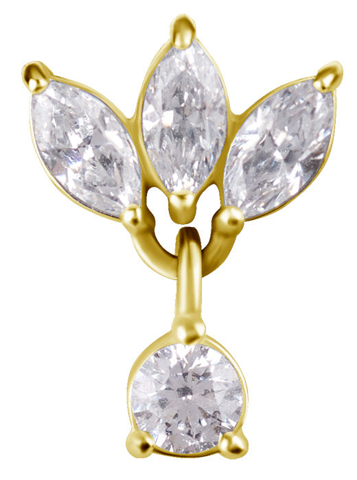 18k gold plated CoCr threadless jewelled attachment w. Premium Zirconia