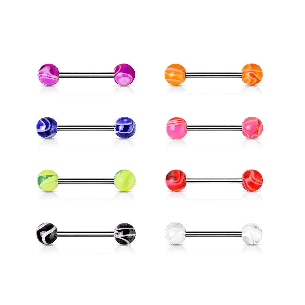 316L Surgical Steel Barbell with UV Marble Balls