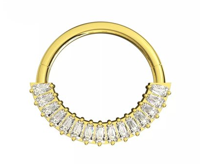 Anneau Clicker plaqué zircon or avec pierres