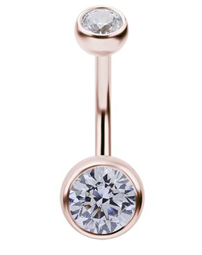 Banane de nombril interne en or rose 18k avec des pierres