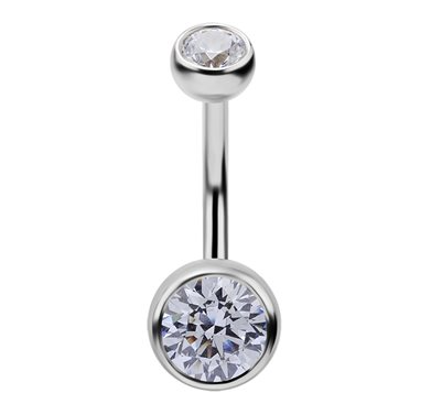 Banane de nombril interne en or blanc 18k avec pierres