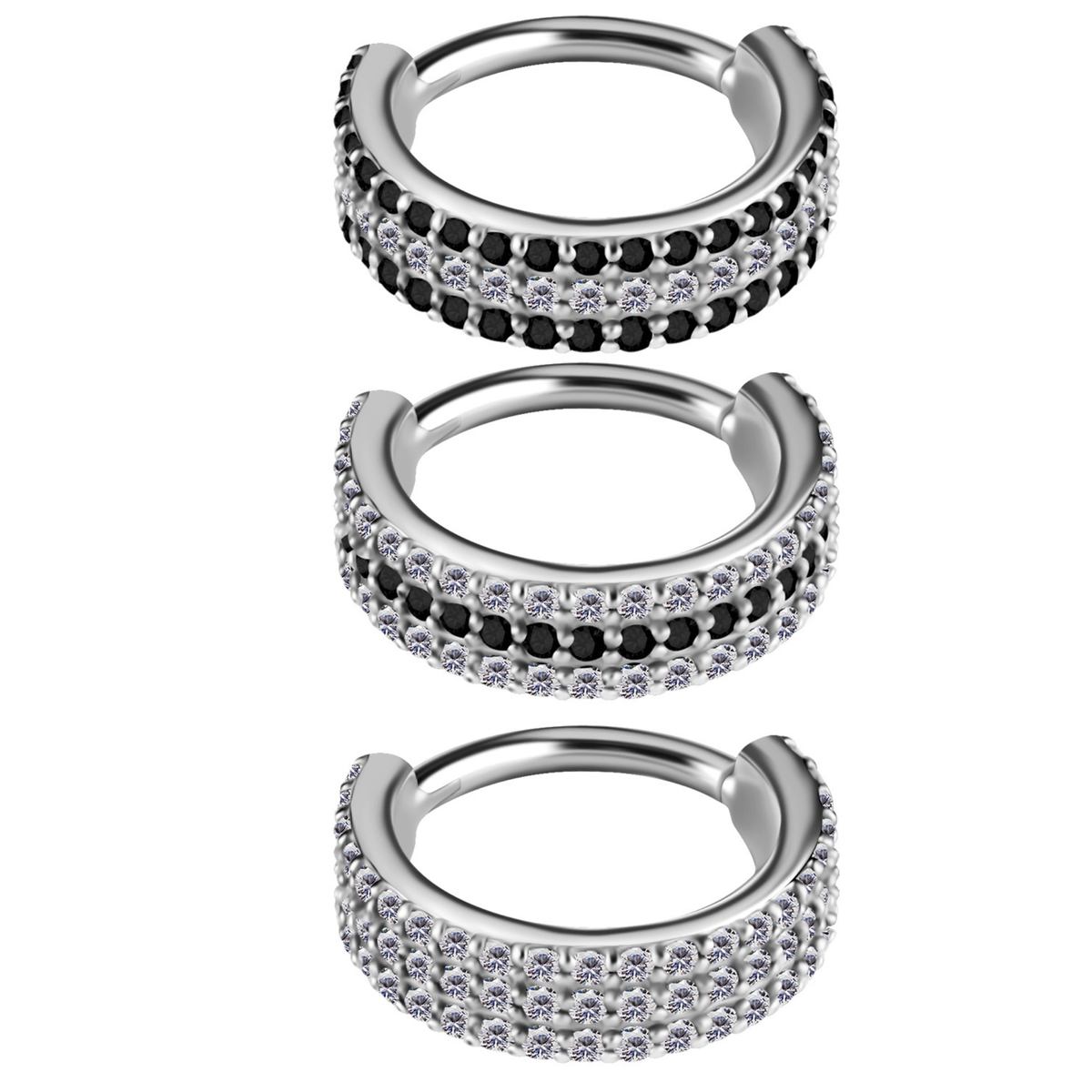 CoCr NF HINGED CONCH RING SET W.PREMIUM ZIRCONIA 3 Rangs