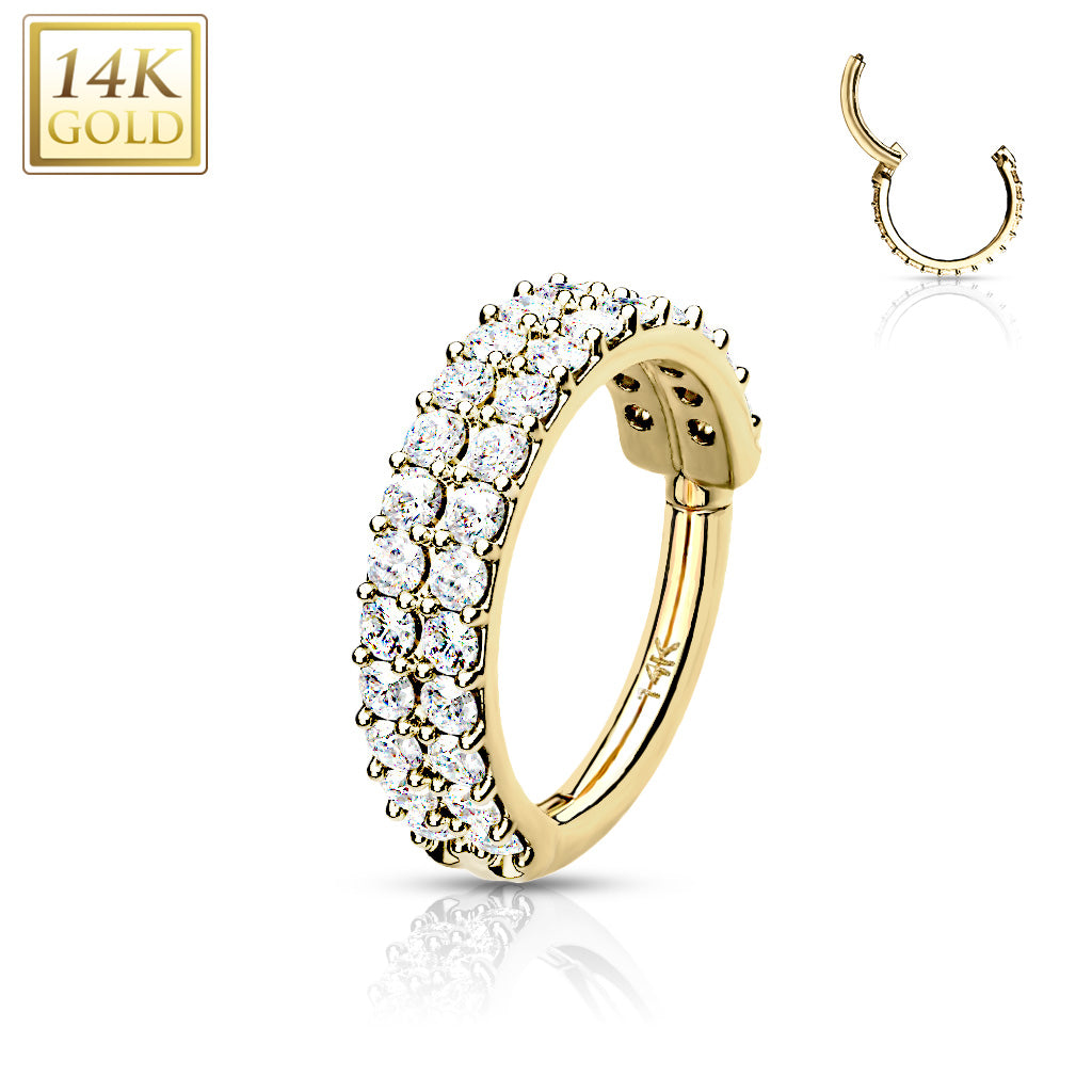 14K Gold Double Line Paved CZ