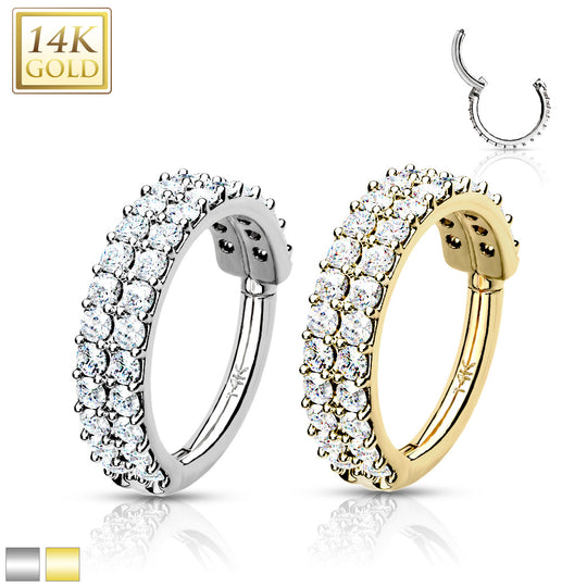 14K Gold Double Line Paved CZ