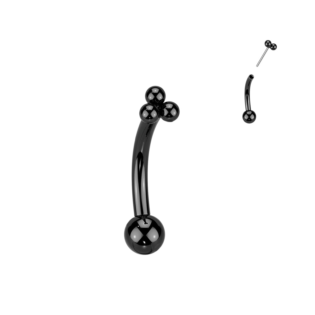 Titanium Threadless Push In Eyebrow Curved Barbell With Triangular Trinity Ball Cluster Top
