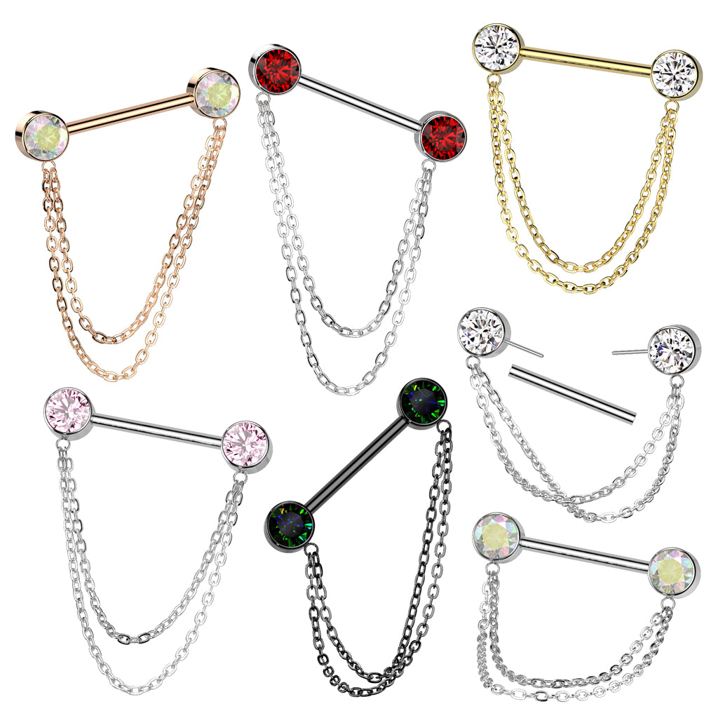 Nipple Barbell With Double Chain Dangle