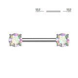 Implant Grade Titanium Threadless Push In Nipple Barbell With Prong Set CZ Ends
