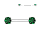 Implant Grade Titanium Threadless Push In Nipple Barbell With Prong Set CZ Ends