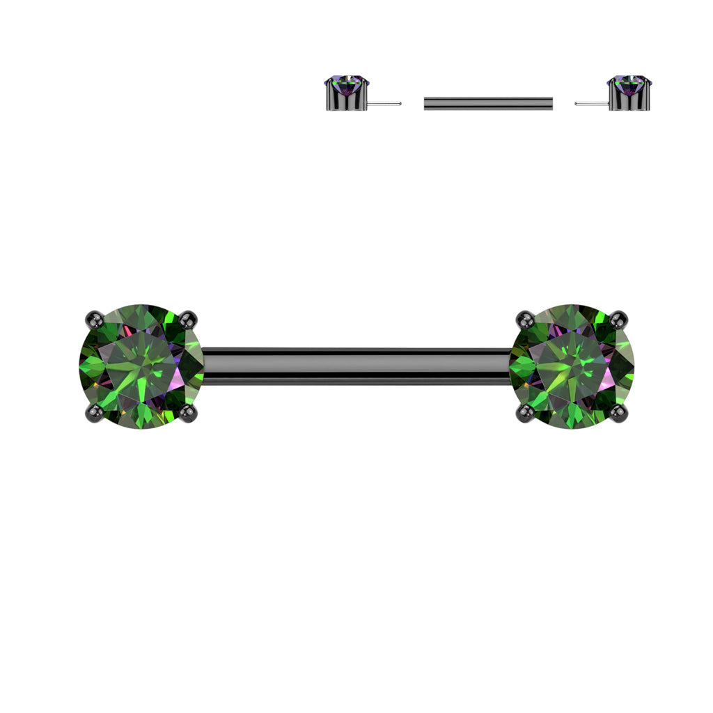 Implant Grade Titanium Threadless Push In Nipple Barbell With Prong Set CZ Ends