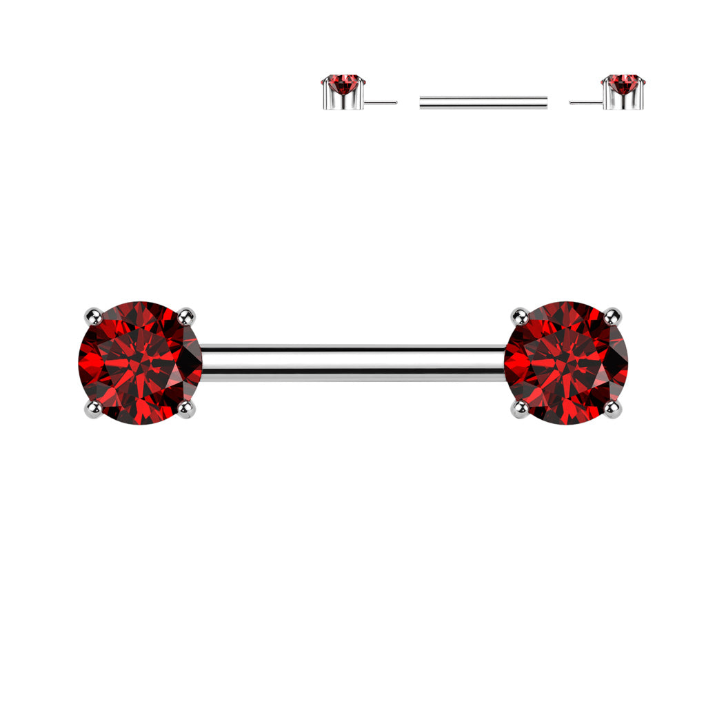 Implant Grade Titanium Threadless Push In Nipple Barbell With Prong Set CZ Ends