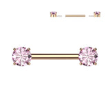 Implant Grade Titanium Threadless Push In Nipple Barbell With Prong Set CZ Ends