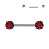 Implant Grade Titanium Threadless Push In Nipple Barbell With Prong Set CZ Ends