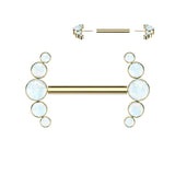 Implant Grade Titanium Threadless Push In Nipple Barbell With 5 Bezel Set Opal Ends