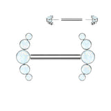 Implant Grade Titanium Threadless Push In Nipple Barbell With 5 Bezel Set Opal Ends