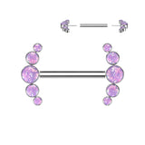 Implant Grade Titanium Threadless Push In Nipple Barbell With 5 Bezel Set Opal Ends