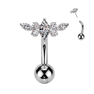 Titanium Threadless Push In Belly Button Ring With Marquise CZ Center CZ Wing Top