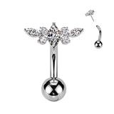 Titanium Threadless Push In Belly Button Ring With Marquise CZ Center CZ Wing Top
