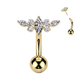 Titanium Threadless Push In Belly Button Ring With Marquise CZ Center CZ Wing Top