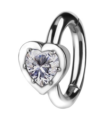 CoCr jewelled heart belly Clicker ring