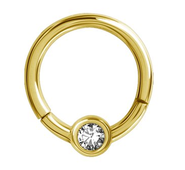 Anneau Clicker plaqué or 24k avec une pierre