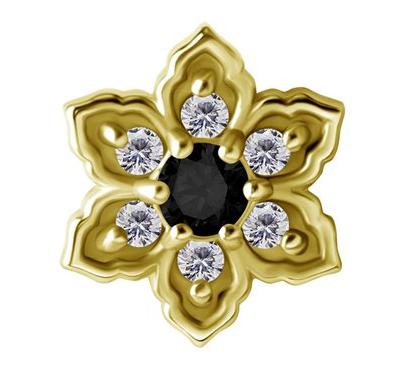18k gold plated CoCr threadless jewelled flower attachment