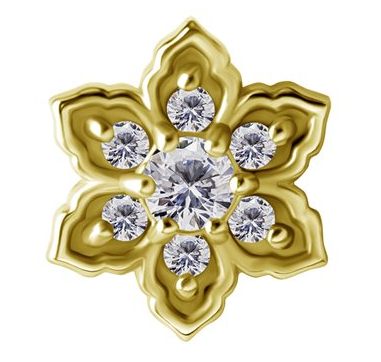 18k gold plated CoCr threadless jewelled flower attachment