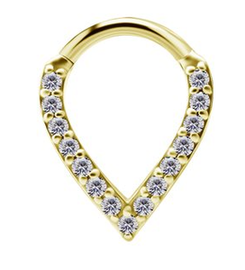 18k gold plated CoCr jewelled V shaped hinged clicker ring