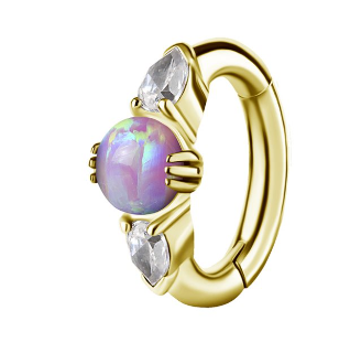 Anneau de nombril Clicker en CoCr plaqué or 18k avec opale
