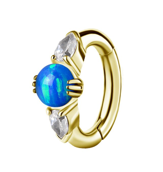 Anneau de nombril Clicker en CoCr plaqué or 18k avec opale