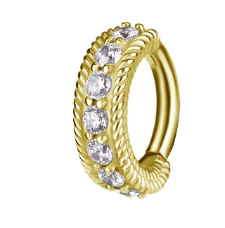 Anneau de nombril Clicker en CoCr plaqué or 18k avec pierres