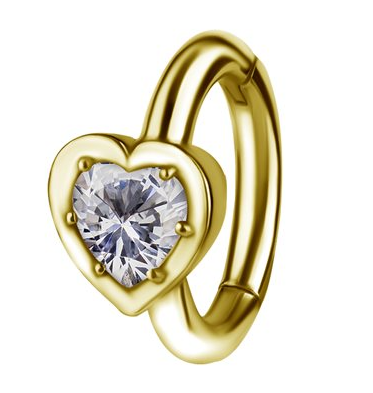 18k gold plated CoCr jewelled heart belly Clicker ring
