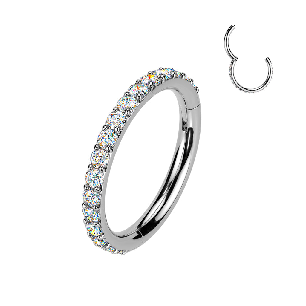 Titanium Hinged Segment Hoop Ring With Outward Facing Moissanite Pave CNC Set