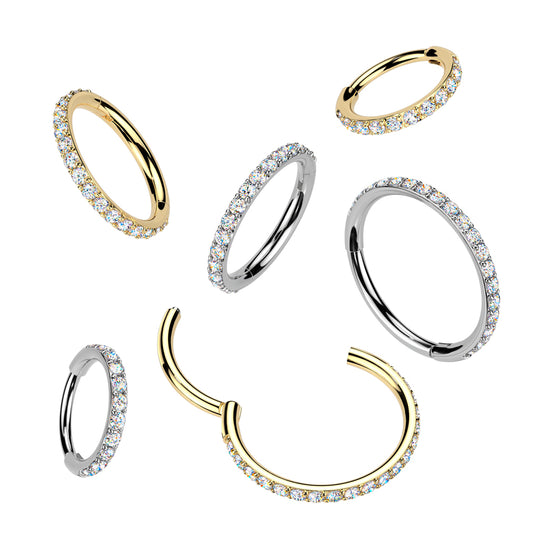 Titanium Hinged Segment Hoop Ring With Outward Facing Moissanite Pave CNC Set