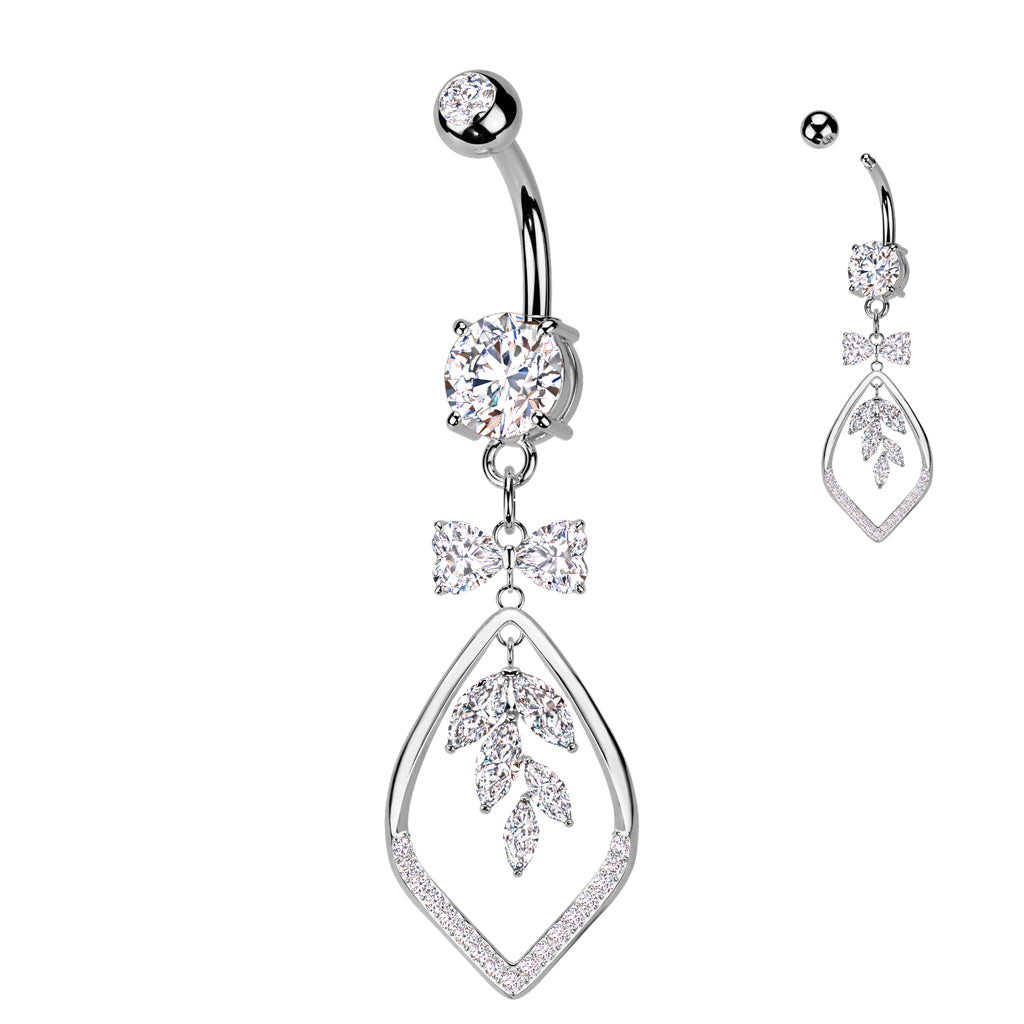 CZ Ribbon With Marquise CZ Vine Dangle Belly Button Navel Ring