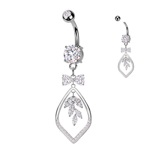 CZ Ribbon With Marquise CZ Vine Dangle Belly Button Navel Ring