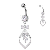 CZ Ribbon With Marquise CZ Vine Dangle Belly Button Navel Ring