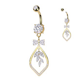 CZ Ribbon With Marquise CZ Vine Dangle Belly Button Navel Ring